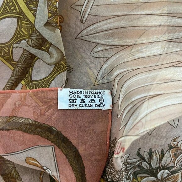HERMES Petit Carre - Pink Brown Yellow Silk Scarf 151-072525 - Picture 5 of 5